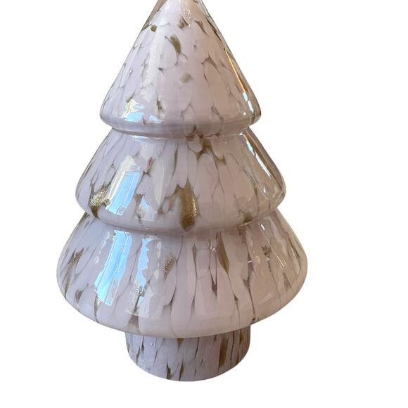 Hand Blown Art Glass CHRISTMAS TREE 9.5in Pastel Pink & White Marbled New - Picture 6 of 15